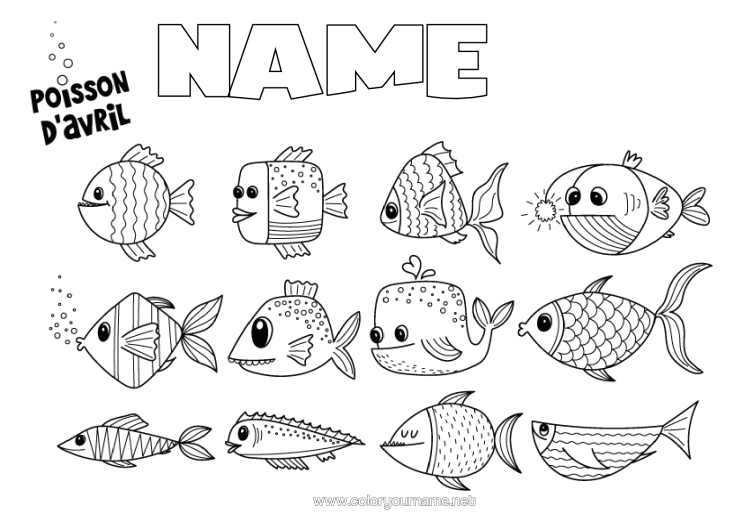 Colouring page to print Children's Activities Animal Fish April Fool's Day Marine Or Aquatic Animals
