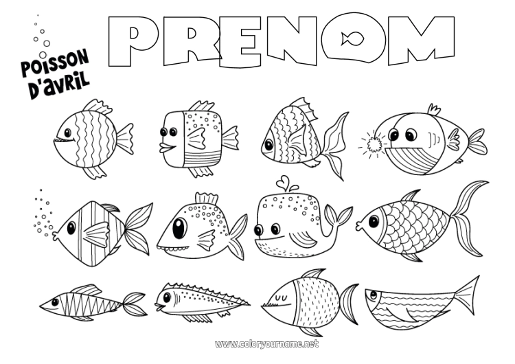 Coloriage à imprimer Activités enfants Poisson Poisson d'avril Animaux marins ou aquatique