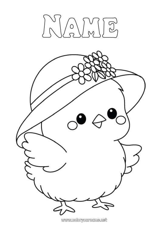 Coloring page to print Spring Chick Animal Hat Easy coloring pages Farm animals