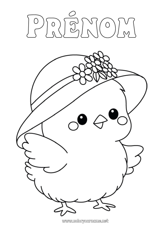 Coloriage à imprimer Printemps Poussin Animal Chapeau Coloriages faciles Animaux de la ferme