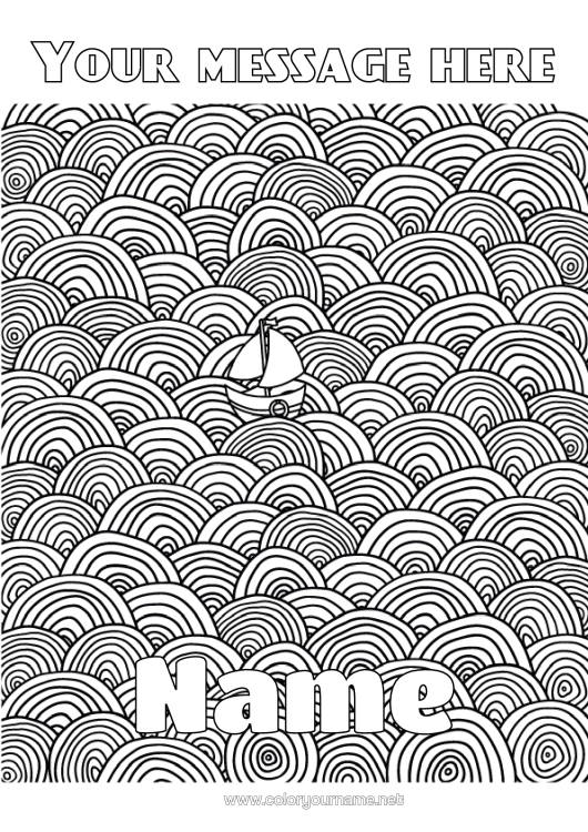 Colouring page to print Sea Vehicles Boat Complex Colouring Pages Zentangle Marine Vehicles Decorative Background Waves