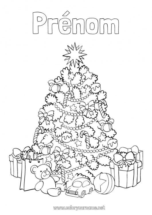 Coloriage à imprimer Cadeaux Sapin de Noël Noël Jouets Jeux et jouets