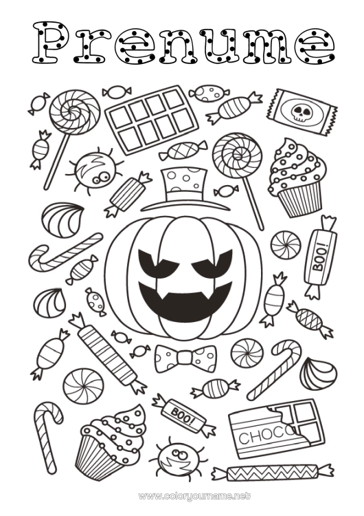 Pagină de colorat de imprimat Bomboane Dovleac Halloween Jack cu lampa Dulciuri, bunătăți Bomboană