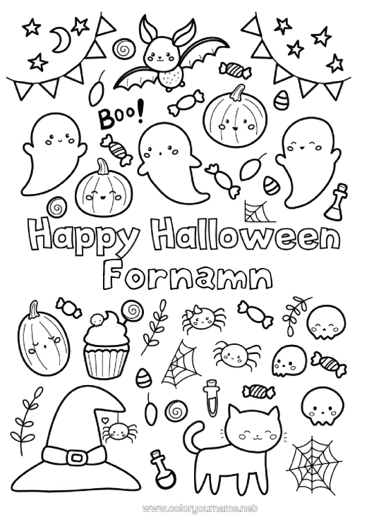 Färgläggningssida att skriva ut Spöke Monster Häxa Halloween Symboler Mellannivå färgläggningar Anmälan 