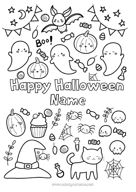 Colouring page to print Ghost Monster Witch Halloween Symbols Intermediate Colouring Sheets Halloween Sign-Up