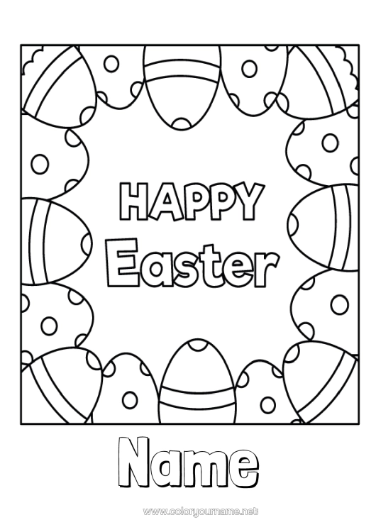 Colouring page to print Easter Eggs Easter "Happy Easter" Message