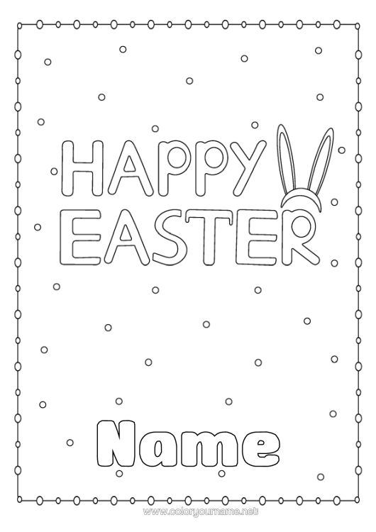 Colouring page to print Easter "Happy Easter" Message