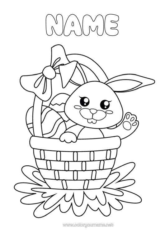 Colouring page to print Spring Rabbit Animal Easter Eggs Easter Basket Forest Animals