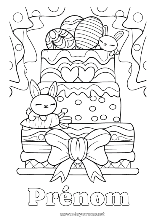 Coloriage à imprimer Gâteau Anniversaire Lapin Oeufs de Pâques Pâques Animaux de la forêt