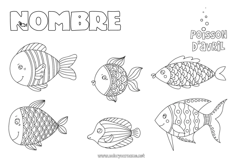 Dibujo para colorear para imprimir Pescado Día de los Inocentes Animales marinos o acuáticos