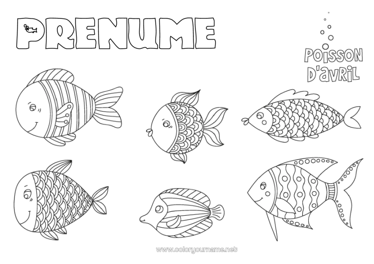 Pagină de colorat de imprimat Pește Păcăleală de 1 aprilie Animale marine sau acvatice