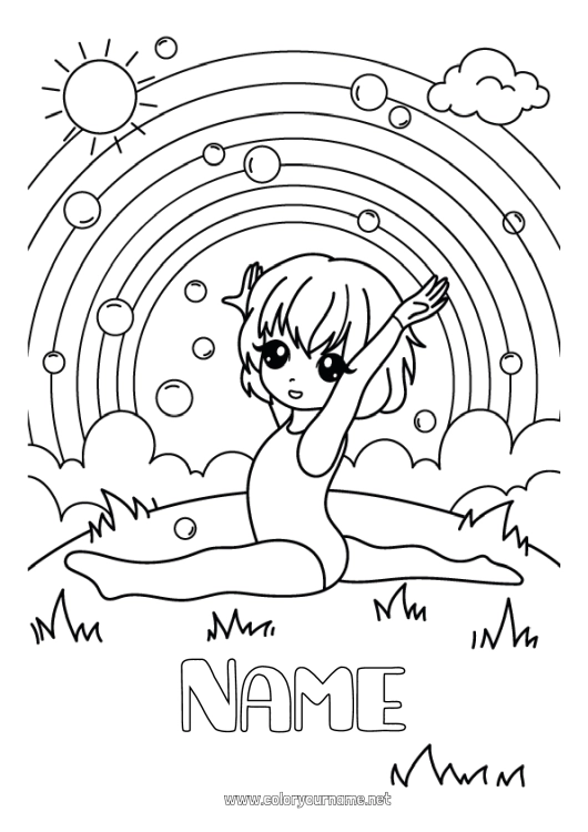 Coloring page to print Sport Girl Rainbow Gymnastic Artistic sports