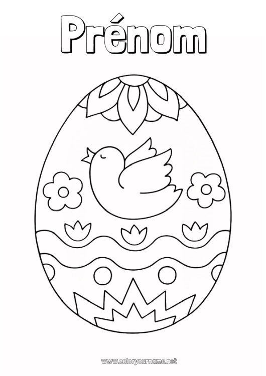 Coloriage à imprimer Oiseau Oeufs de Pâques Pâques Gros oeuf de Pâques Oiseaux et mammifères volants