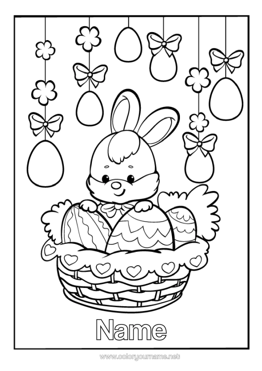 Colouring page to print Rabbit Animal Easter Eggs Easter Forest Animals