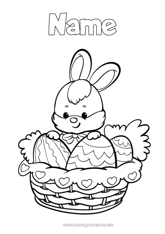 Colouring page to print Rabbit Animal Easter Eggs Easter Basket Forest Animals