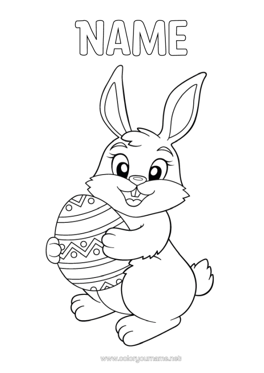 Colouring page to print Rabbit Animal Easter Eggs Easter Forest Animals