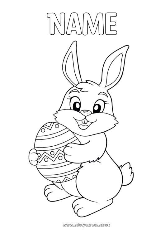 Coloring page to print Bunny Animal Easter eggs Easter Forest animals