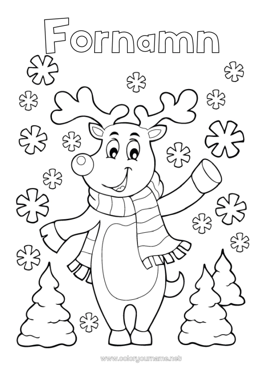 Färgläggningssida att skriva ut Snö Vinter Ren Jul Skogens djur