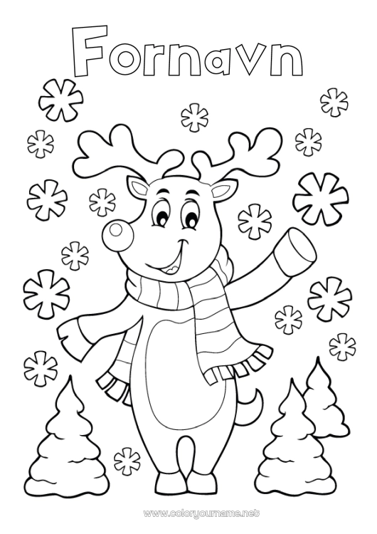 Fargeleggingssiden til utskrift Snø Vinter Reinsdyr Jul Skogsdyr