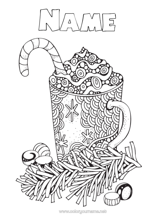 Colouring page to print Winter Christmas Mug Drink