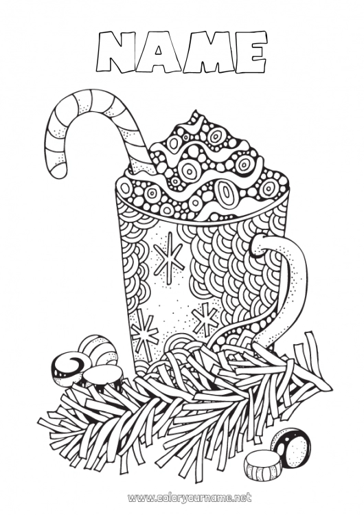 Coloring page to print Winter Christmas Mug Drinks