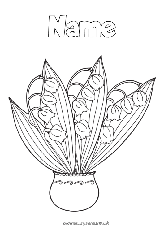 Coloring page to print Flowers Spring Lily of the valley 1st may Bouquet