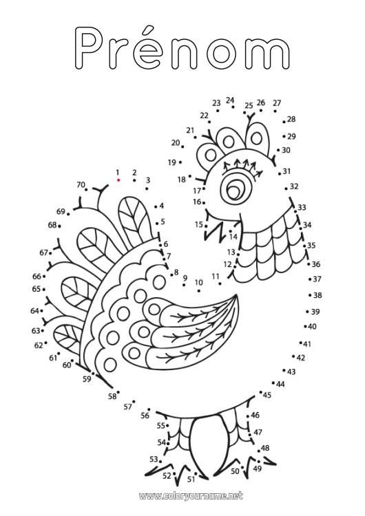 Coloriage à imprimer Chiffre Poule Activités enfants Points à relier Animaux de la ferme