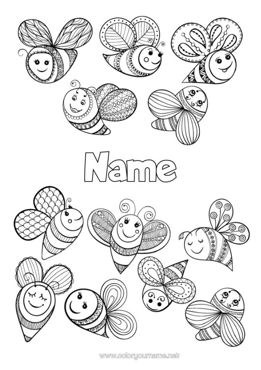 Colouring page to print Animal Bee Zentangle Insects