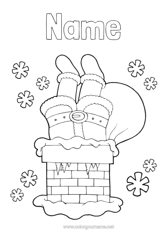 Colouring page to print Father Christmas Christmas Chimney