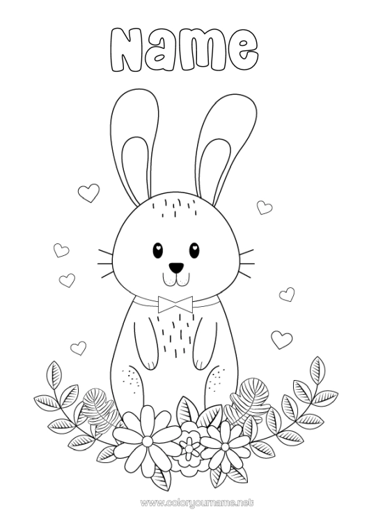 Colouring page to print Flowers Spring Rabbit Animal Easter Forest Animals