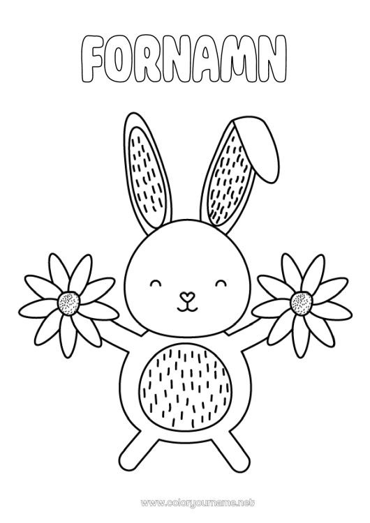Färgläggningssida att skriva ut Blommor Vår Kanin Djur Skogens djur