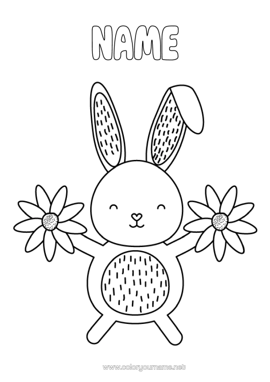 Colouring page to print Flowers Spring Rabbit Animal Forest Animals