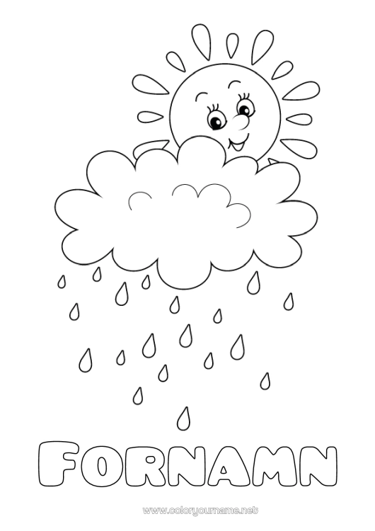 Färgläggningssida att skriva ut Vår Sol Lätta målarbilder Regn Säsong Moln