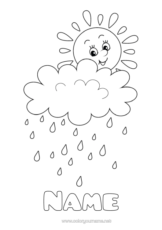 Colouring page to print Spring Sun Easy Colouring Pages Rain Season Cloud