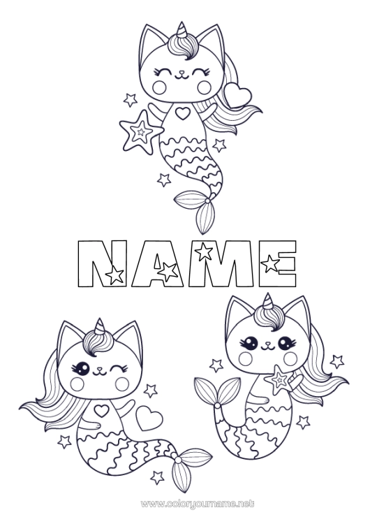 Colouring page to print Cat Cute Animal Siren Dogs And Cats