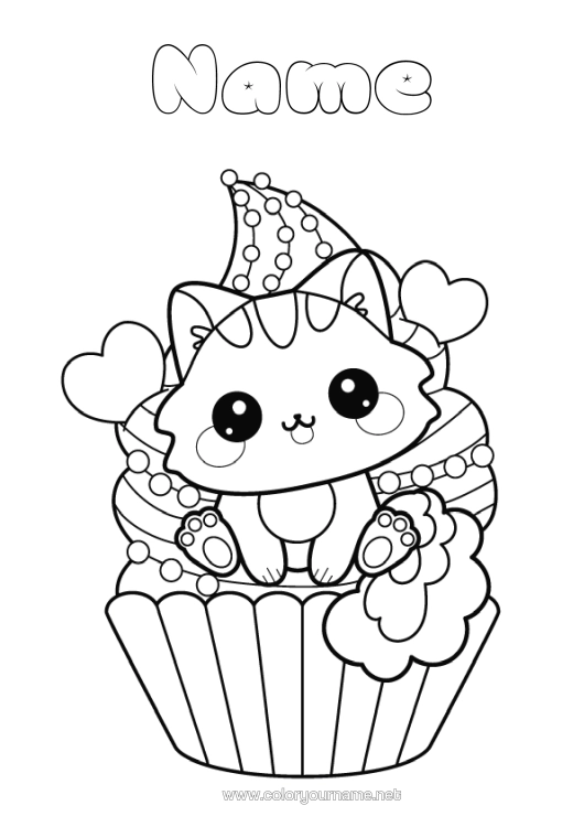 Colouring page to print Cake Cat Cute Fairy Cake Dogs And Cats