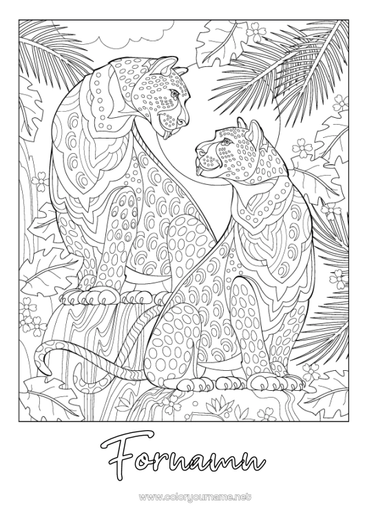Färgläggningssida att skriva ut Djur Komplexa målarbilder Zentangle Leopard Afrikas vilda djur