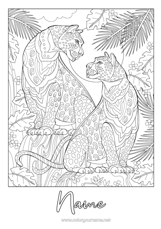 Colouring page to print Animal Complex Colouring Pages Zentangle Leopard Wild Animals Of Africa