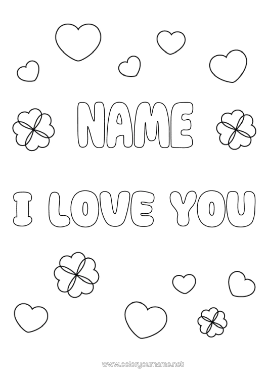Colouring page to print Heart Clover "I Love You"