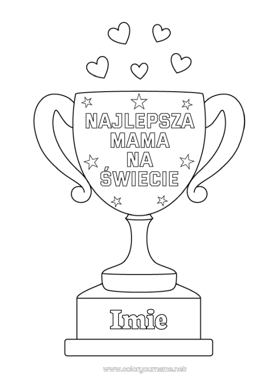 Kolorowanka do wydruku Mama Puchar, trofeum, medal. Zawody i nagrody