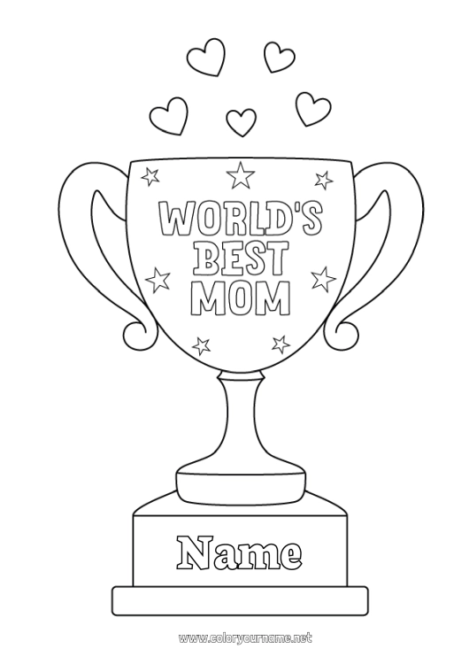 Coloring page to print Mum Cup, trophy, medal Competitions and Rewards