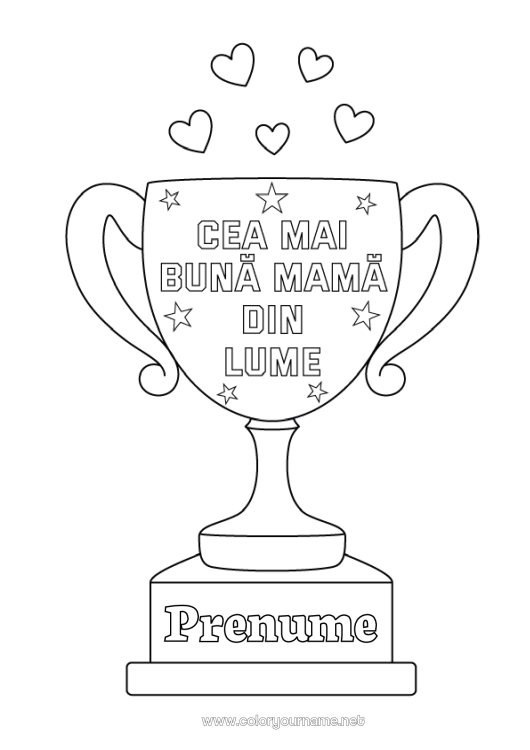 Pagină de colorat de imprimat Mama Cupă, trofeu, medalie Competiții și premii