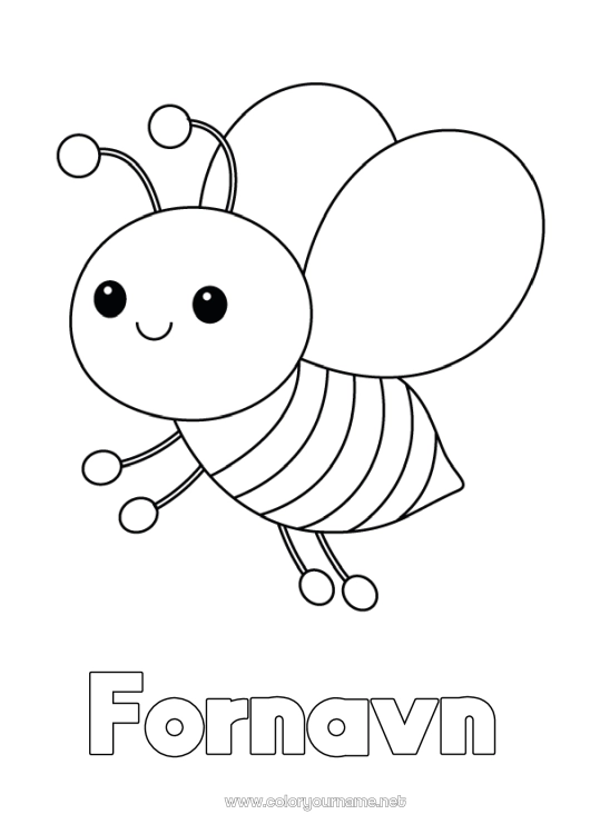 Farvelægningssiden til udskrivning Kawaii Dyr Bi Nem farvelægning Insekter