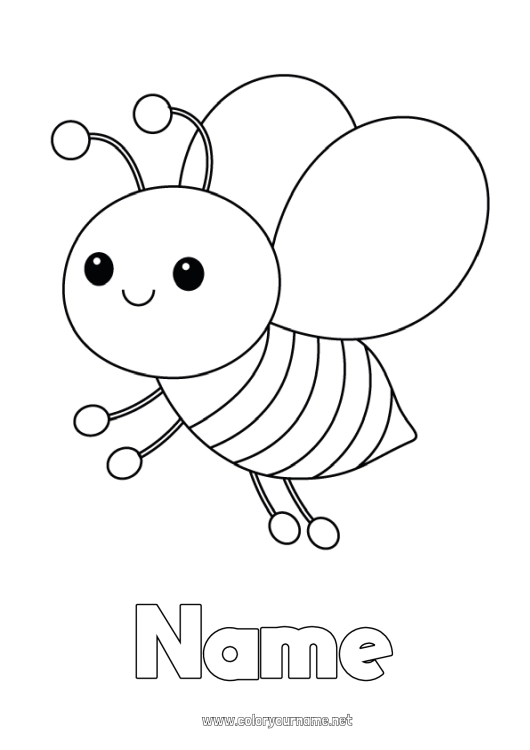 Coloring page to print Kawaii Animal Bee Easy coloring pages Insects