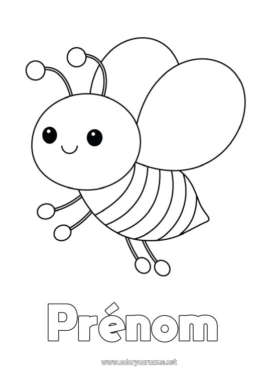 Coloriage à imprimer Kawaii Animal Abeille Coloriages faciles Insectes