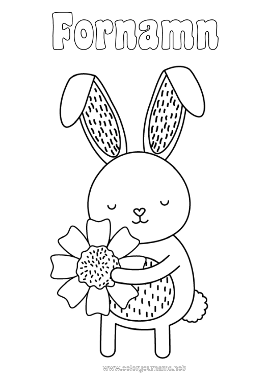 Färgläggningssida att skriva ut Blommor Vår Kanin Djur Skogens djur