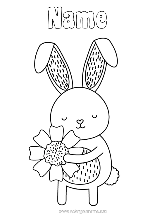 Colouring page to print Flowers Spring Rabbit Animal Forest Animals
