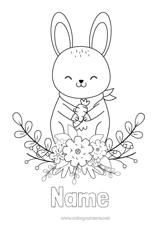 Colouring page to print Flowers Spring Rabbit Animal Forest Animals