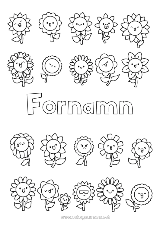 Färgläggningssida att skriva ut Blommor Söt Solros