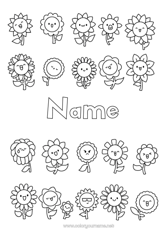 Colouring page to print Flowers Cute Sunflower
